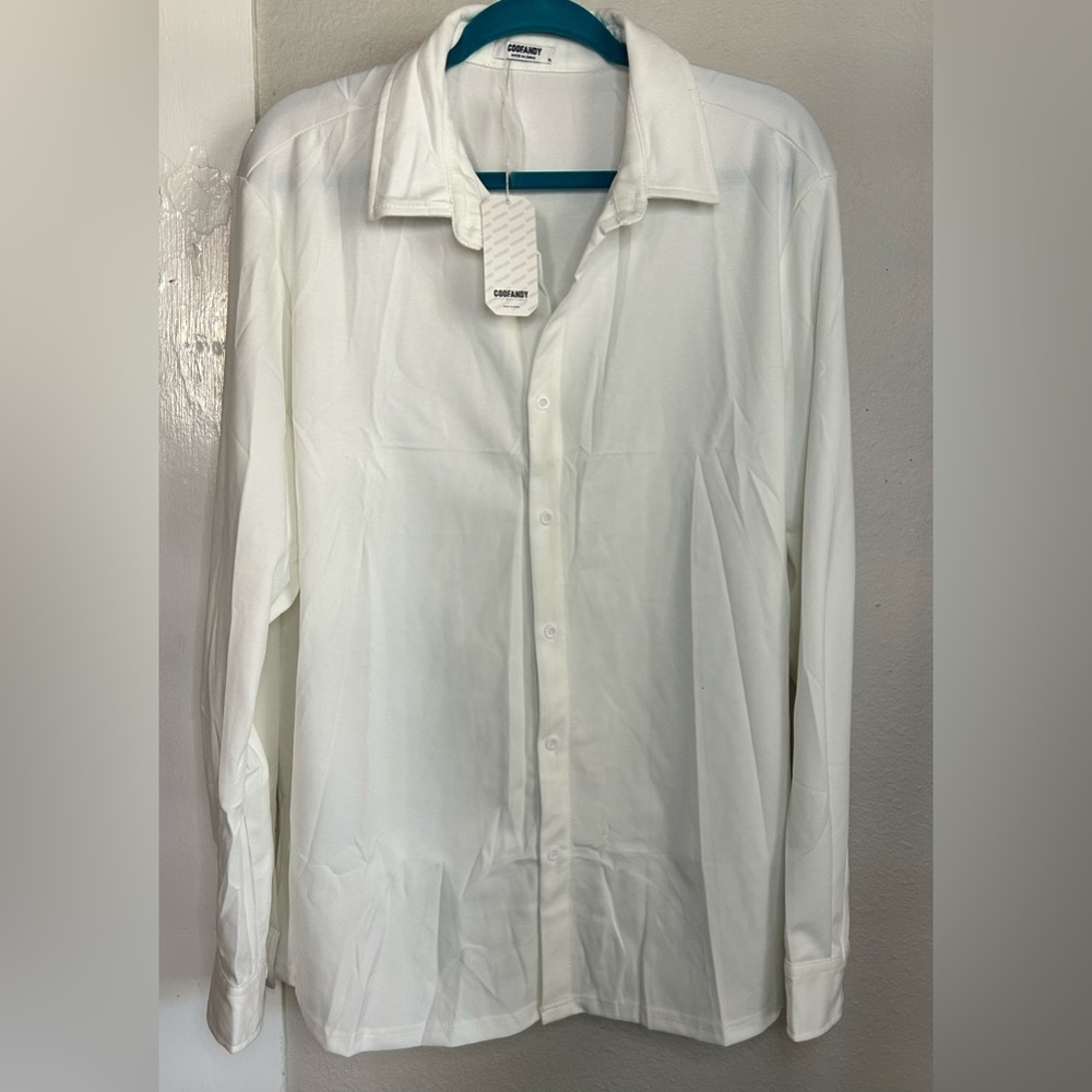 NWT Coofandy White Button Down Long Sleeve Men Shirt Size XL